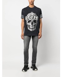 schwarzes T-Shirt mit einem Rundhalsausschnitt mit Paisley-Muster von Philipp Plein