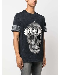 schwarzes T-Shirt mit einem Rundhalsausschnitt mit Paisley-Muster von Philipp Plein