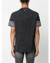 schwarzes T-Shirt mit einem Rundhalsausschnitt mit Paisley-Muster von Philipp Plein