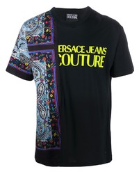 schwarzes T-Shirt mit einem Rundhalsausschnitt mit Paisley-Muster von VERSACE JEANS COUTURE