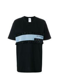 schwarzes T-Shirt mit einem Rundhalsausschnitt mit Rüschen von Brognano