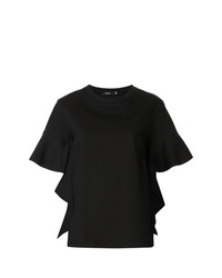 schwarzes T-Shirt mit einem Rundhalsausschnitt mit Rüschen von Goen.J