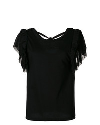 schwarzes T-Shirt mit einem Rundhalsausschnitt mit Rüschen von N°21