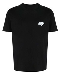 schwarzes T-Shirt mit einem Rundhalsausschnitt mit Schlangenmuster von Les Hommes