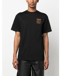 schwarzes T-Shirt mit einem Rundhalsausschnitt mit Schlangenmuster von Roberto Cavalli