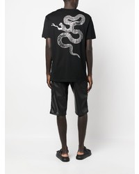 schwarzes T-Shirt mit einem Rundhalsausschnitt mit Schlangenmuster von Philipp Plein