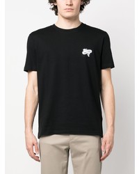 schwarzes T-Shirt mit einem Rundhalsausschnitt mit Schlangenmuster von Les Hommes