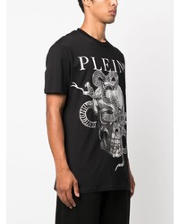 schwarzes T-Shirt mit einem Rundhalsausschnitt mit Schlangenmuster von Philipp Plein