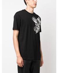 schwarzes T-Shirt mit einem Rundhalsausschnitt mit Schlangenmuster von Philipp Plein