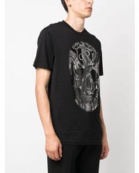 schwarzes T-Shirt mit einem Rundhalsausschnitt mit Schlangenmuster von Philipp Plein