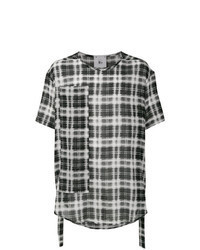 schwarzes T-Shirt mit einem Rundhalsausschnitt mit Schottenmuster