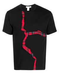 schwarzes T-Shirt mit einem Rundhalsausschnitt mit Schottenmuster von Comme Des Garcons SHIRT