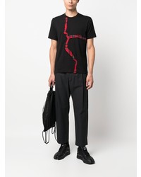 schwarzes T-Shirt mit einem Rundhalsausschnitt mit Schottenmuster von Comme Des Garcons SHIRT