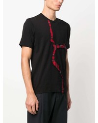 schwarzes T-Shirt mit einem Rundhalsausschnitt mit Schottenmuster von Comme Des Garcons SHIRT