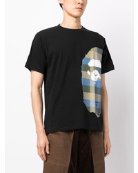 schwarzes T-Shirt mit einem Rundhalsausschnitt mit Schottenmuster von A Bathing Ape