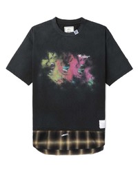 schwarzes T-Shirt mit einem Rundhalsausschnitt mit Schottenmuster von Maison Mihara Yasuhiro