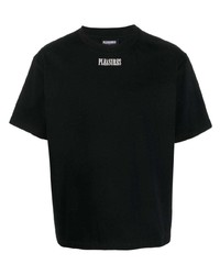 schwarzes T-Shirt mit einem Rundhalsausschnitt mit Schottenmuster von Pleasures