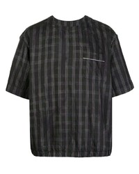 schwarzes T-Shirt mit einem Rundhalsausschnitt mit Schottenmuster von Sacai