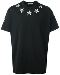schwarzes T-Shirt mit einem Rundhalsausschnitt mit Sternenmuster