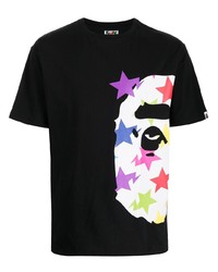 schwarzes T-Shirt mit einem Rundhalsausschnitt mit Sternenmuster von A Bathing Ape