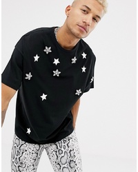 schwarzes T-Shirt mit einem Rundhalsausschnitt mit Sternenmuster von ASOS DESIGN