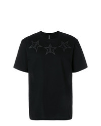schwarzes T-Shirt mit einem Rundhalsausschnitt mit Sternenmuster von Attachment