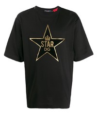 schwarzes T-Shirt mit einem Rundhalsausschnitt mit Sternenmuster von Dolce & Gabbana