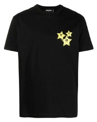 schwarzes T-Shirt mit einem Rundhalsausschnitt mit Sternenmuster von DSQUARED2