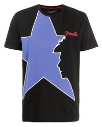 schwarzes T-Shirt mit einem Rundhalsausschnitt mit Sternenmuster von Frankie Morello