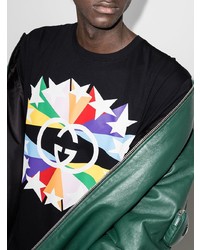 schwarzes T-Shirt mit einem Rundhalsausschnitt mit Sternenmuster von Gucci
