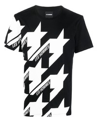 schwarzes T-Shirt mit einem Rundhalsausschnitt mit Sternenmuster von Les Hommes