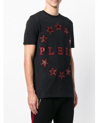 schwarzes T-Shirt mit einem Rundhalsausschnitt mit Sternenmuster von Philipp Plein
