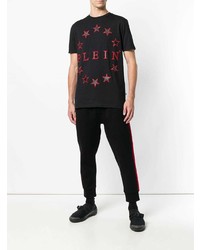 schwarzes T-Shirt mit einem Rundhalsausschnitt mit Sternenmuster von Philipp Plein