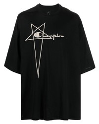 schwarzes T-Shirt mit einem Rundhalsausschnitt mit Sternenmuster von Rick Owens X Champion
