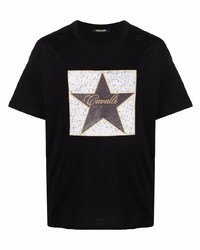 schwarzes T-Shirt mit einem Rundhalsausschnitt mit Sternenmuster von Roberto Cavalli