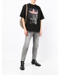schwarzes T-Shirt mit einem Rundhalsausschnitt mit Sternenmuster von Roberto Cavalli