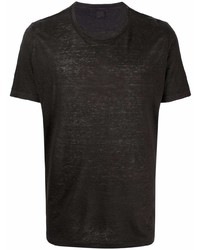 schwarzes T-Shirt mit einem Rundhalsausschnitt von 120% Lino