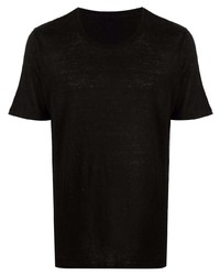 schwarzes T-Shirt mit einem Rundhalsausschnitt von 120% Lino