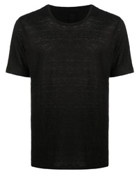 schwarzes T-Shirt mit einem Rundhalsausschnitt von 120% Lino