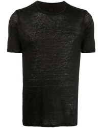 schwarzes T-Shirt mit einem Rundhalsausschnitt von 120% Lino