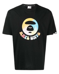 schwarzes T-Shirt mit einem Rundhalsausschnitt von AAPE BY A BATHING APE