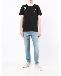 schwarzes T-Shirt mit einem Rundhalsausschnitt von Raf Simons X Fred Perry