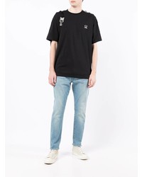 schwarzes T-Shirt mit einem Rundhalsausschnitt von Raf Simons X Fred Perry