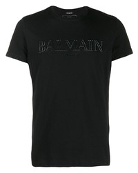 schwarzes T-Shirt mit einem Rundhalsausschnitt von Balmain