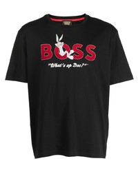 schwarzes T-Shirt mit einem Rundhalsausschnitt von BOSS