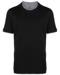 schwarzes T-Shirt mit einem Rundhalsausschnitt von Brunello Cucinelli