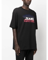 schwarzes T-Shirt mit einem Rundhalsausschnitt von VERSACE JEANS COUTURE