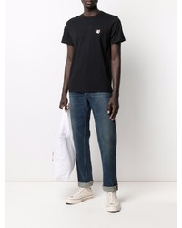 schwarzes T-Shirt mit einem Rundhalsausschnitt von MAISON KITSUNÉ