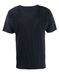 schwarzes T-Shirt mit einem Rundhalsausschnitt von Homme Plissé Issey Miyake