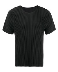 schwarzes T-Shirt mit einem Rundhalsausschnitt von Homme Plissé Issey Miyake